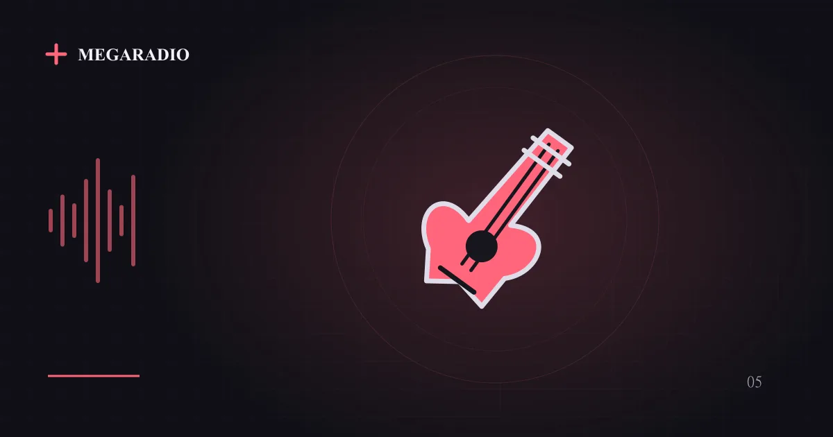 Illustration einer E-Gitarre mit musikalischen Elementen